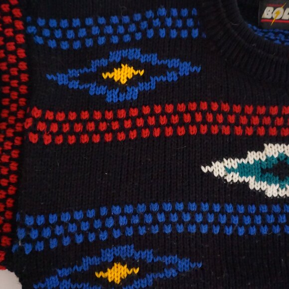 Vintage Bolt Black Acrylic Knit Southwestern Retro Eclectic Grandpa Sweater L - Picture 9 of 10